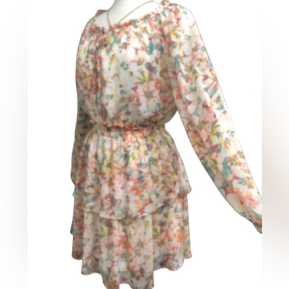 Lauren Conrad Floral Sheer Long Sleeves Ruffle Cottagecore Dress - Picture 4 of 10